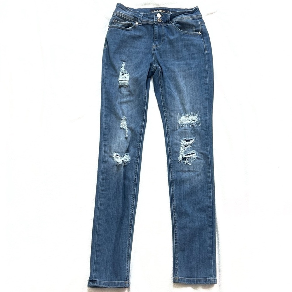 Indigo Rein Jean Womens 28 Juniors Size 9 Blue Distressed Skinny Jeans Mid Rise